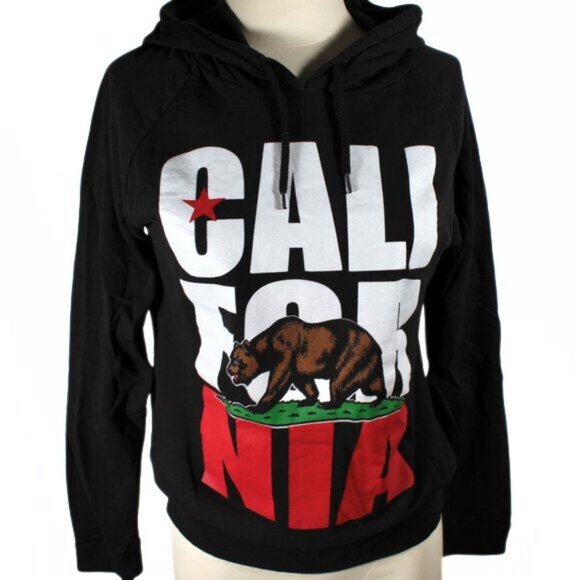 On Fire Brand California Grizzly Bear Hoodie Black Red White Long Sleeve Top - Picture 1 of 4